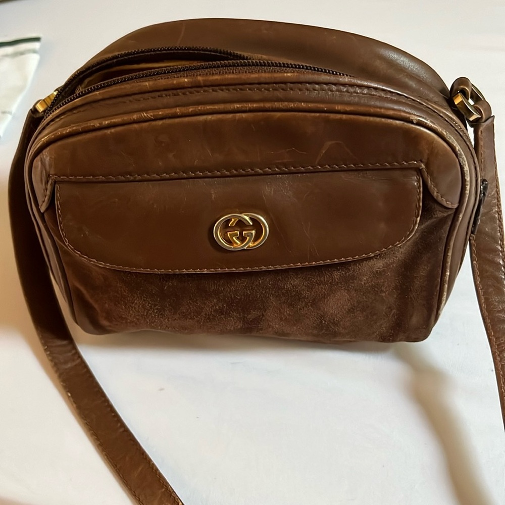 Gucci brown suede crossbody bag authentic vintage
